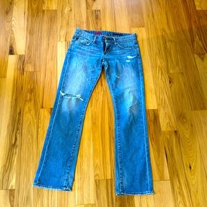 AG tomboy distressed straight leg light wash jeans